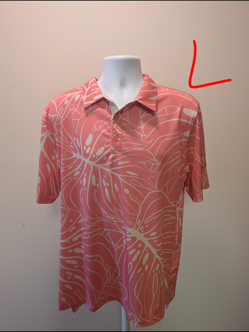 Men's Pink Tropical Leaf Polo Shirt